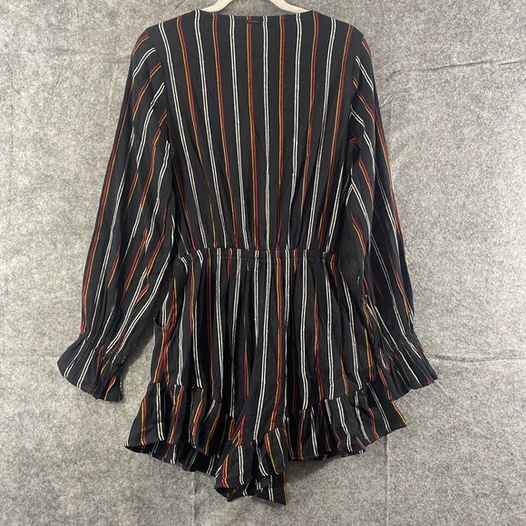 Billabong Romper Large Black Striped Play All Day V-Neck Long Sleeve - Picture 3 of 15